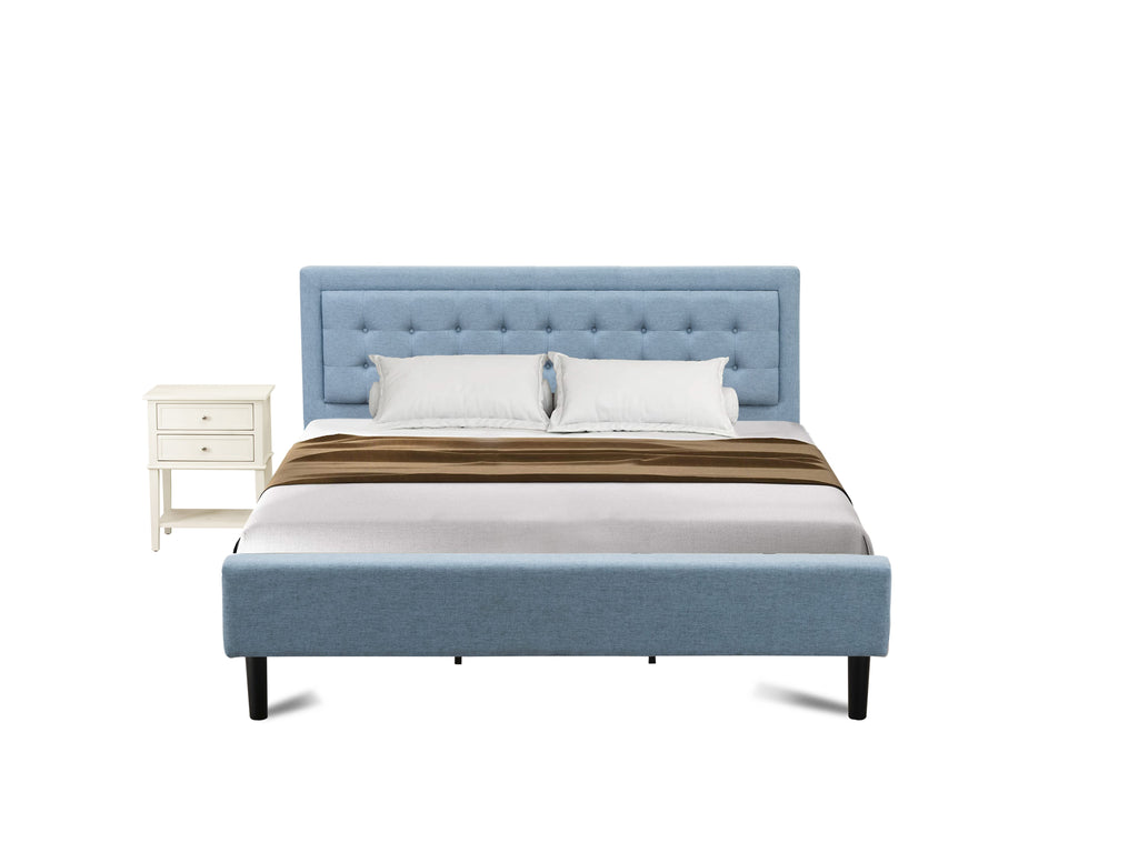 FN11K-O6QNF 2-Item King Bed Ensemble with Sturdy Nightstand - Solid Build - Denim Blue Upholstery