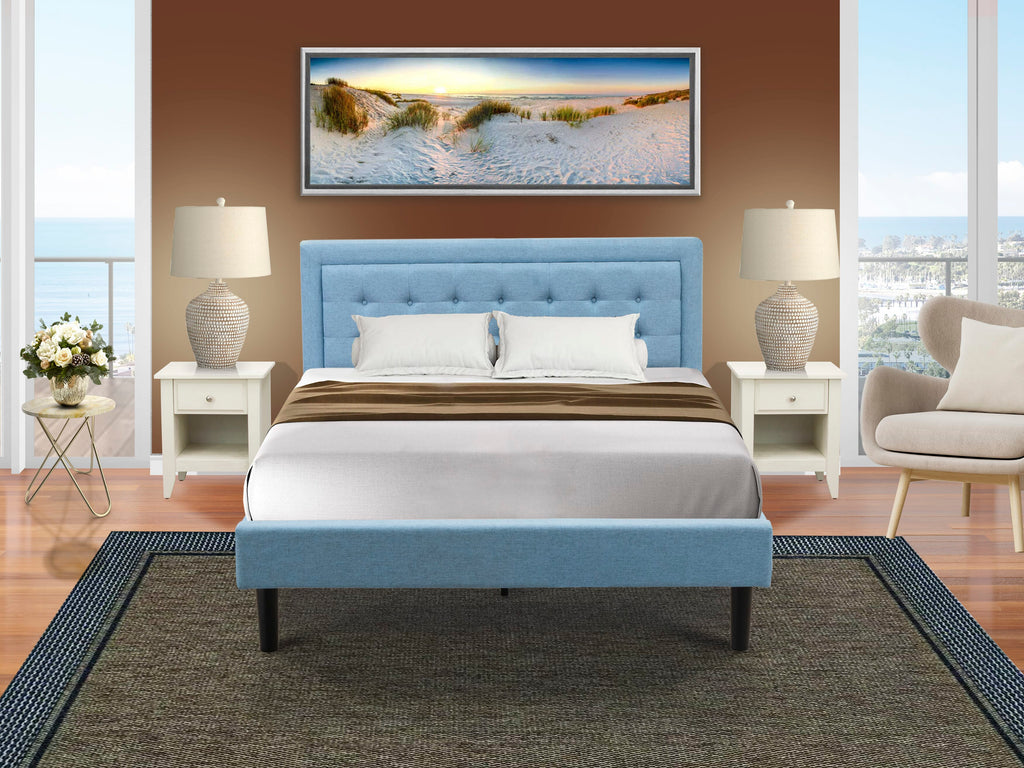 FN11Q-ZNKYH Stylish 3-Piece Bedroom Set Featuring Queen Bed & Night Stands in Blue Linen
