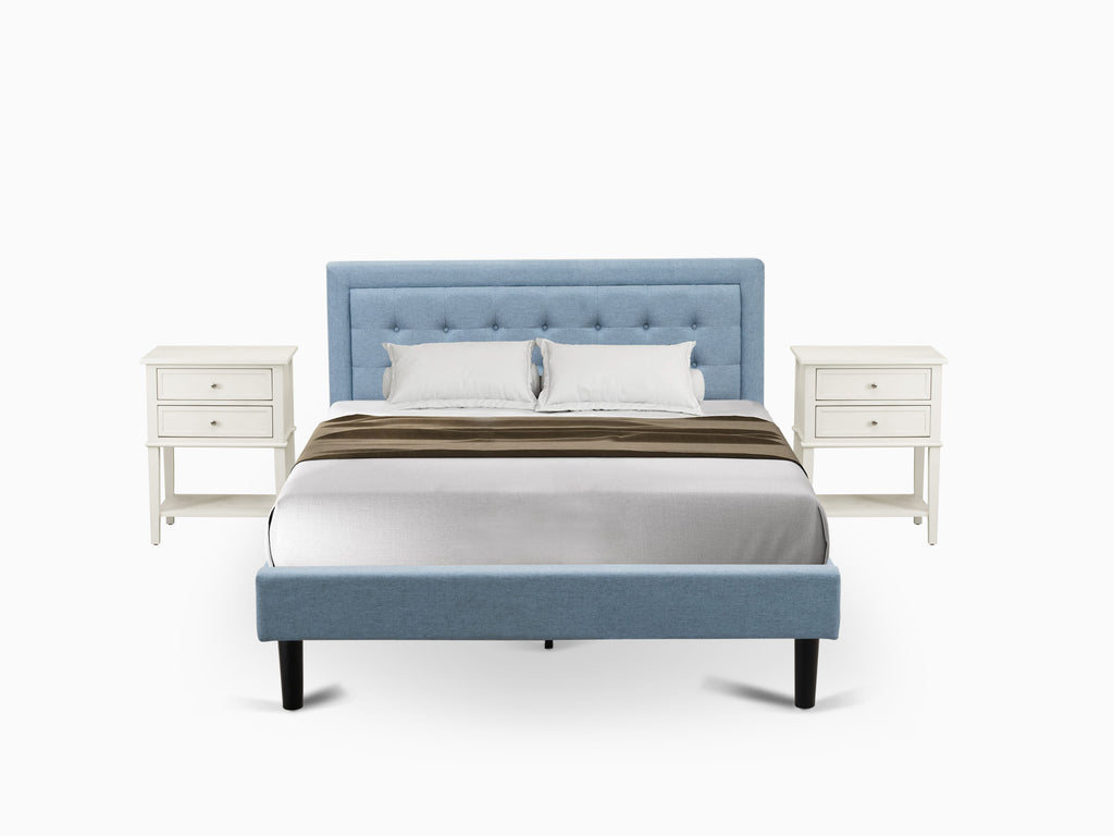 FN11Q-R8DFR 3-Piece Bedroom Ensemble with Queen Bed Frame and Nightstands in Denim Blue Fantasy