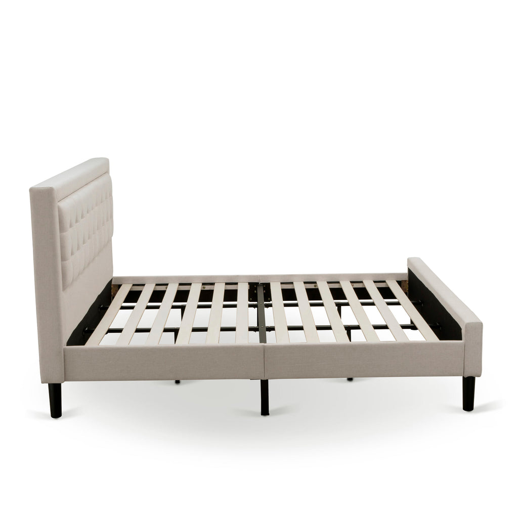 FN08K-945SD Versatile Bedroom Ensemble 2-Piece King Set with Elevated Frame and Side Table in Mist Beige Linen