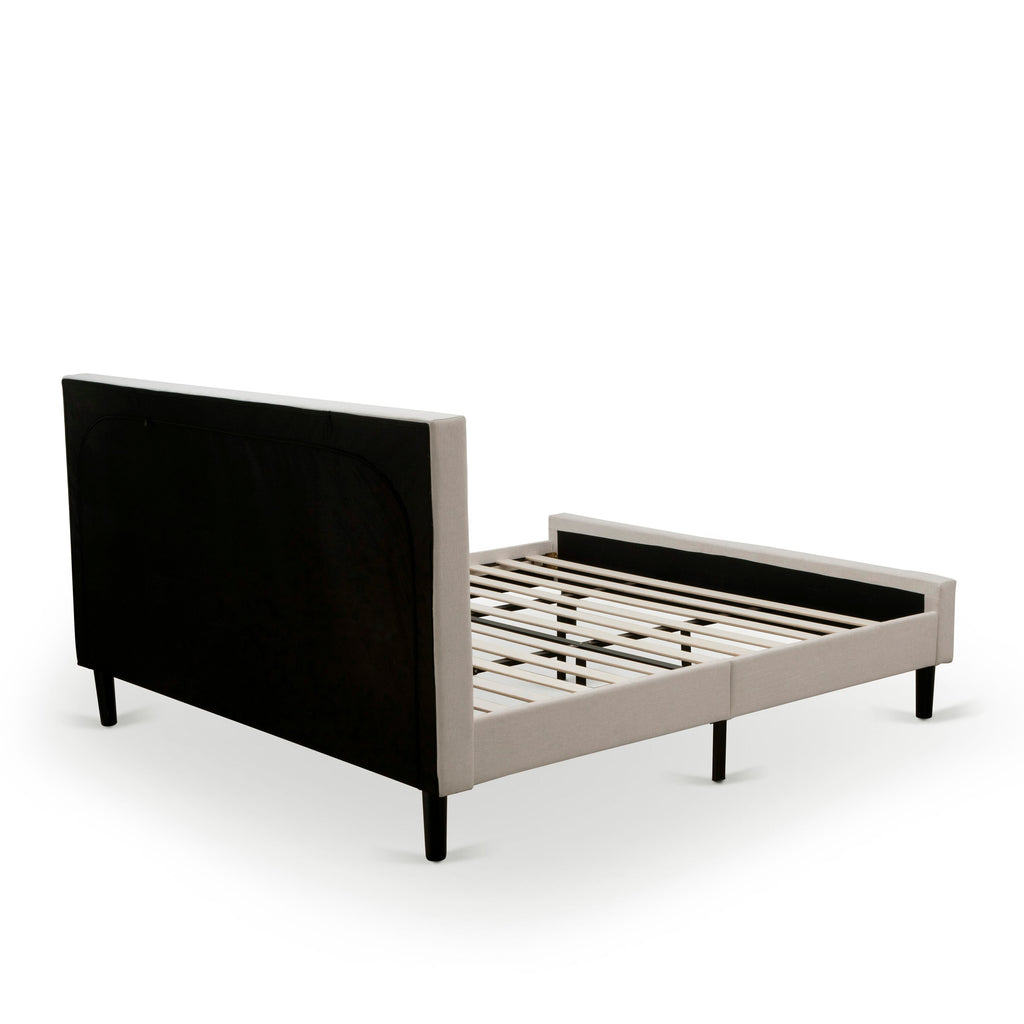 FN08K-945SD Versatile Bedroom Ensemble 2-Piece King Set with Elevated Frame and Side Table in Mist Beige Linen