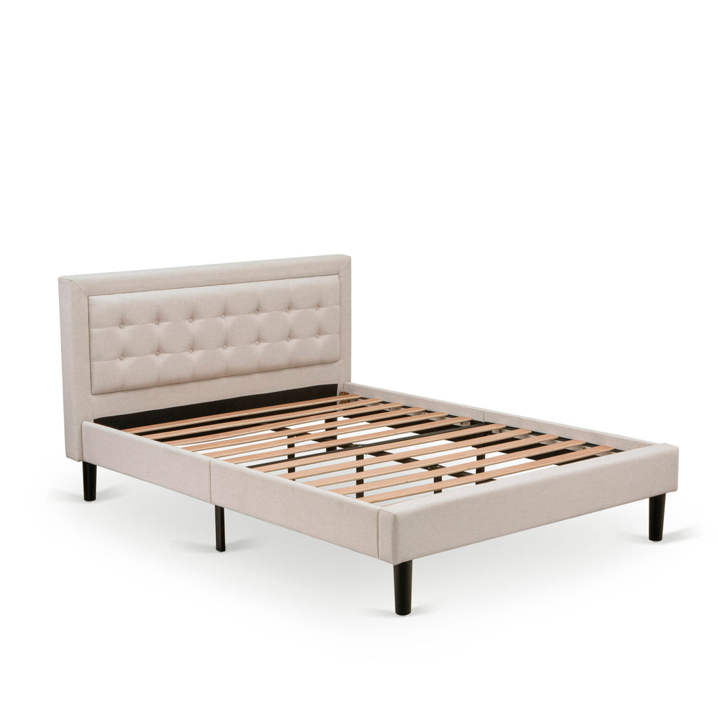 FN08Q-PE5YK Grand 2-Piece Bedroom Suite Modern Platform Bed & Mid Century Nightstand in Beige Linen
