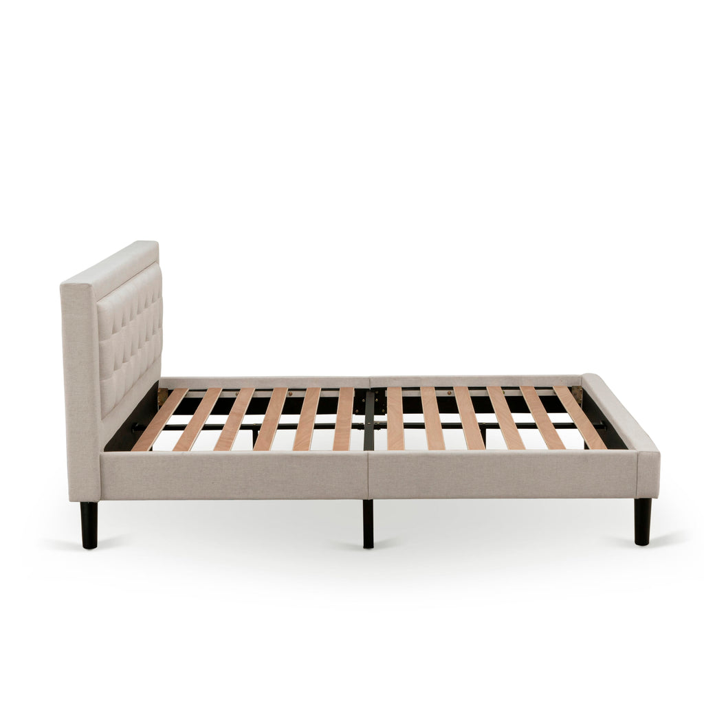 FN08Q-GD1M4 2-Piece Queen Bed Furniture Set Featuring Elegant Wood Frame & Nightstand in Mist Beige