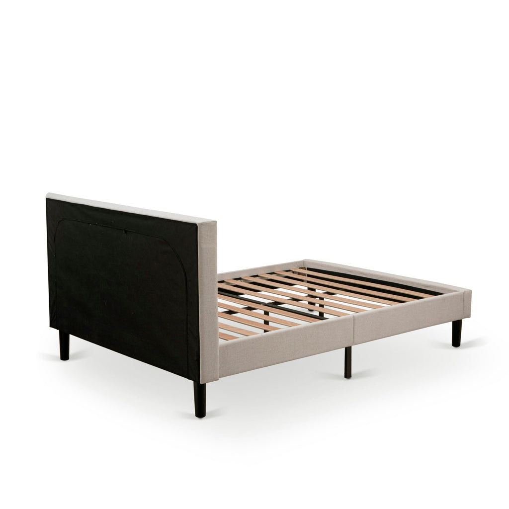 FN08Q-PE5YK Grand 2-Piece Bedroom Suite Modern Platform Bed & Mid Century Nightstand in Beige Linen