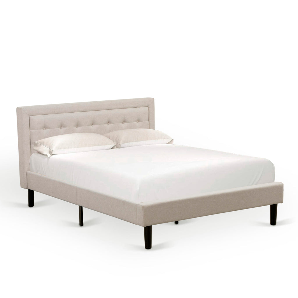 FN08Q-GD1M4 2-Piece Queen Bed Furniture Set Featuring Elegant Wood Frame & Nightstand in Mist Beige