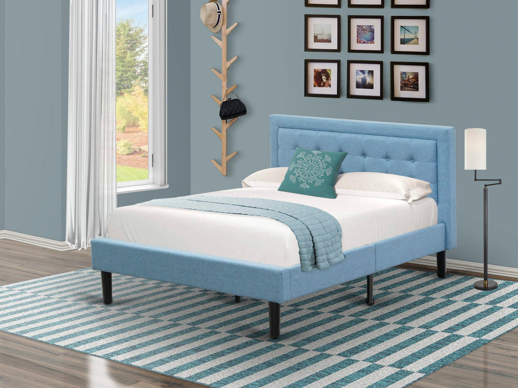 FNF-18-K Upholstered Denim Blue Bed Frame with Elegant Headboard & Black Legs - Full Size