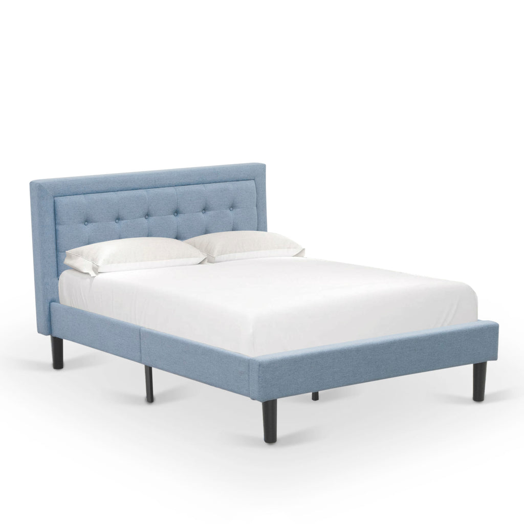 FNF-18-K Upholstered Denim Blue Bed Frame with Elegant Headboard & Black Legs - Full Size