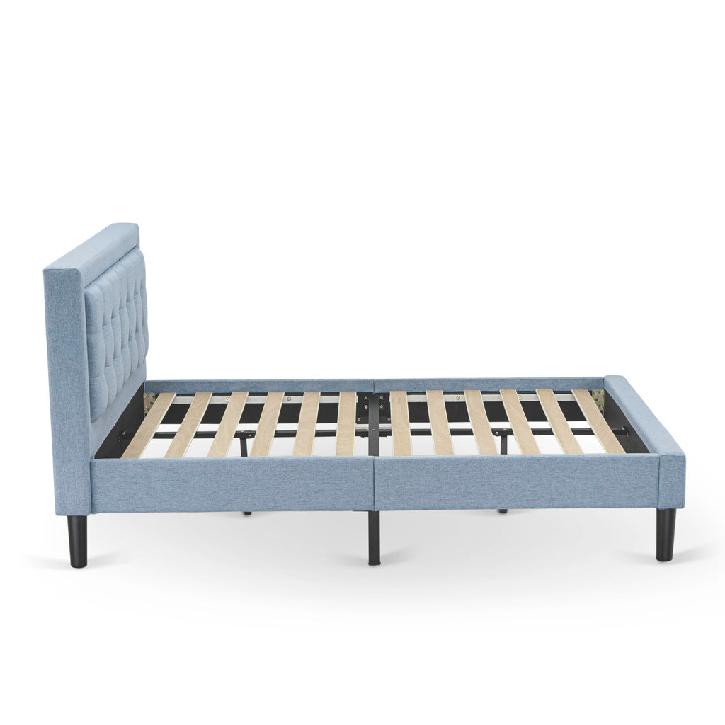 FNF-18-K Upholstered Denim Blue Bed Frame with Elegant Headboard & Black Legs - Full Size