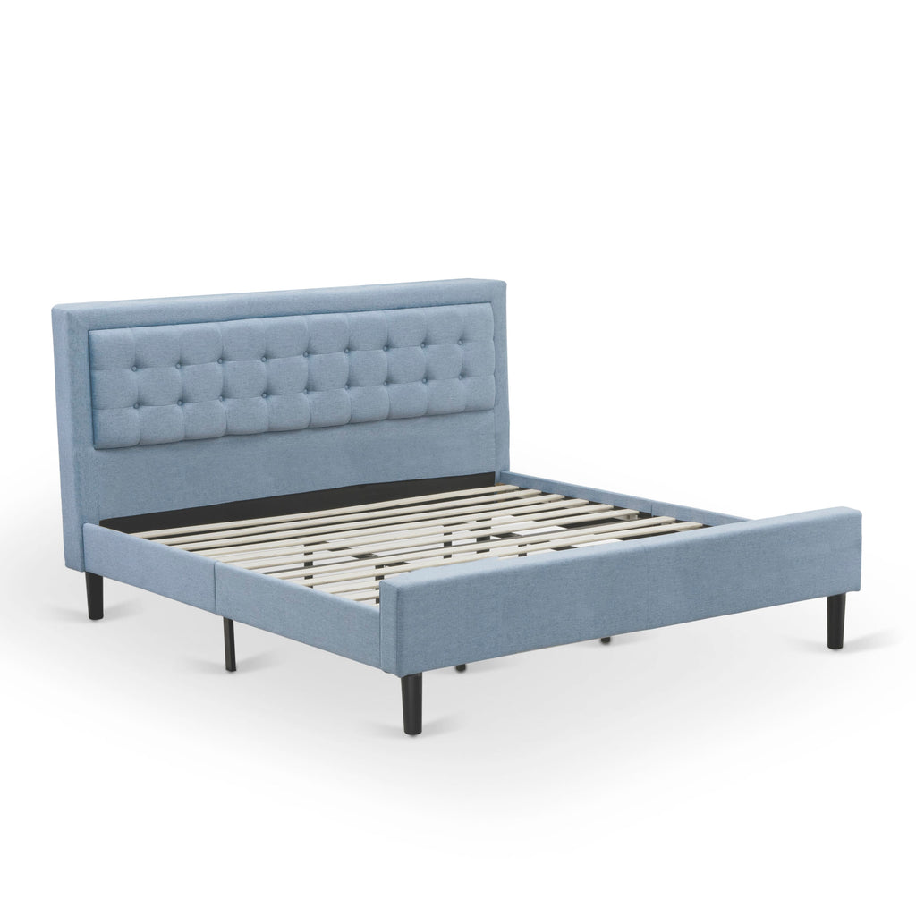 FN11K-VHQ96 3-Piece King Bedroom Set with Frame and Nightstands in Denim Blue Linen