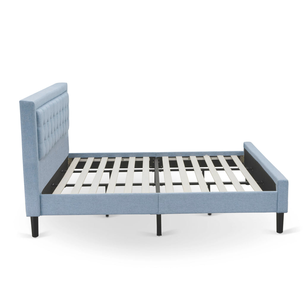 FN11K-61PTF Bedroom Set with Platform Bed & Night Stands in Denim Linen - Durable 3-Piece Construction