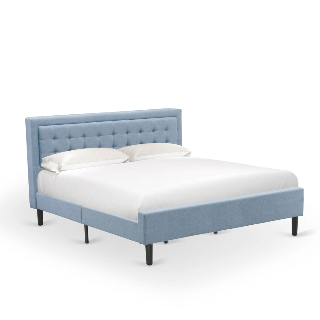 FN11K-61PTF Bedroom Set with Platform Bed & Night Stands in Denim Linen - Durable 3-Piece Construction