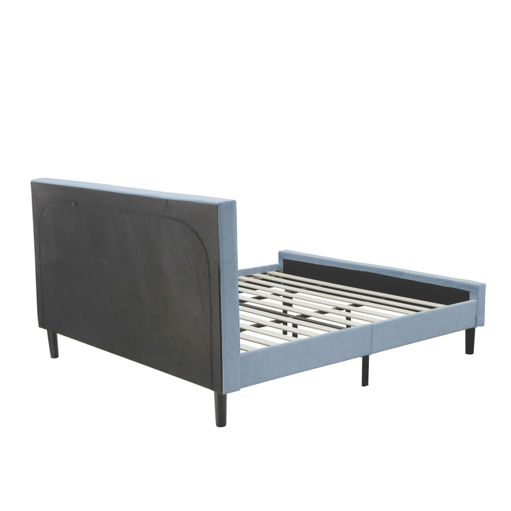 FN11K-NIANG Sturdy 3-Piece Denim Blue Bedroom Set with Modern Bed and Nightstands