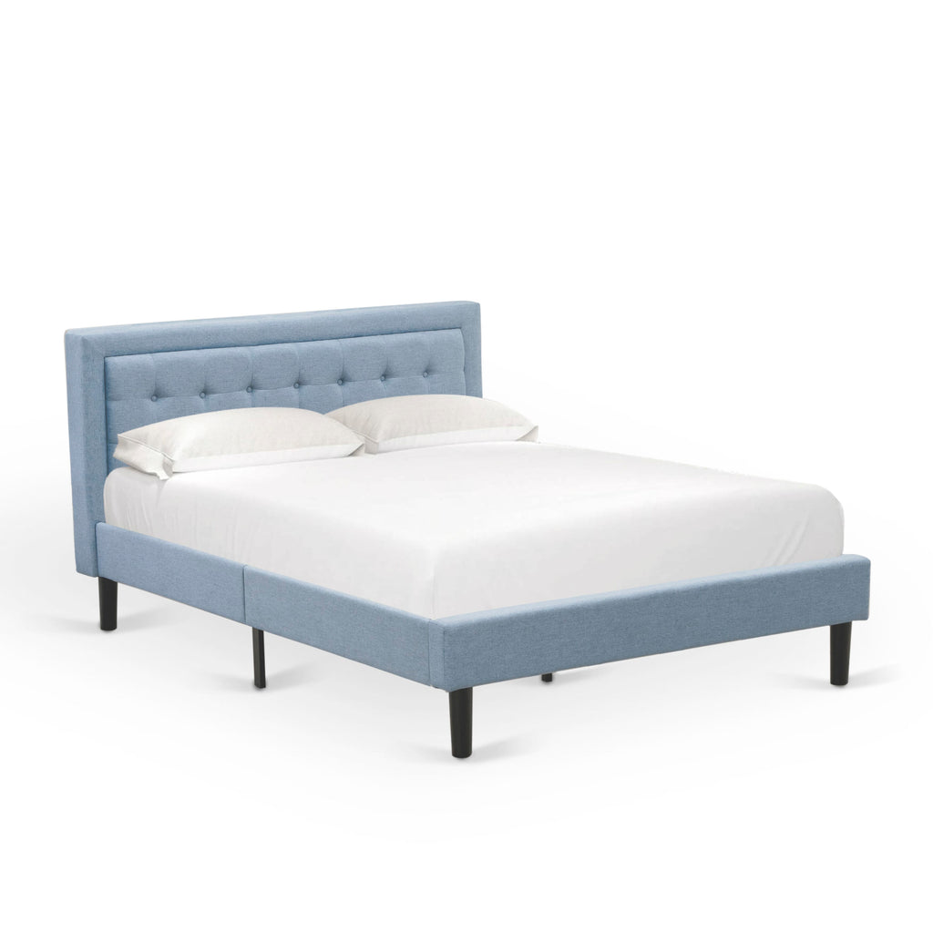FN11Q-VI639 Elegant 2-Piece Queen Fannin Set Wood Frame Bed & Side Table - Denim Blue