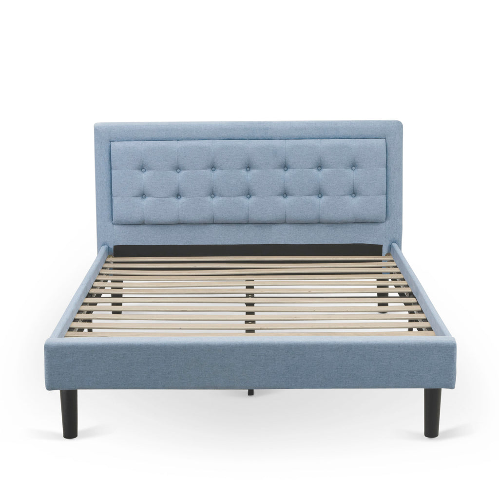FN11Q-VI639 Elegant 2-Piece Queen Fannin Set Wood Frame Bed & Side Table - Denim Blue