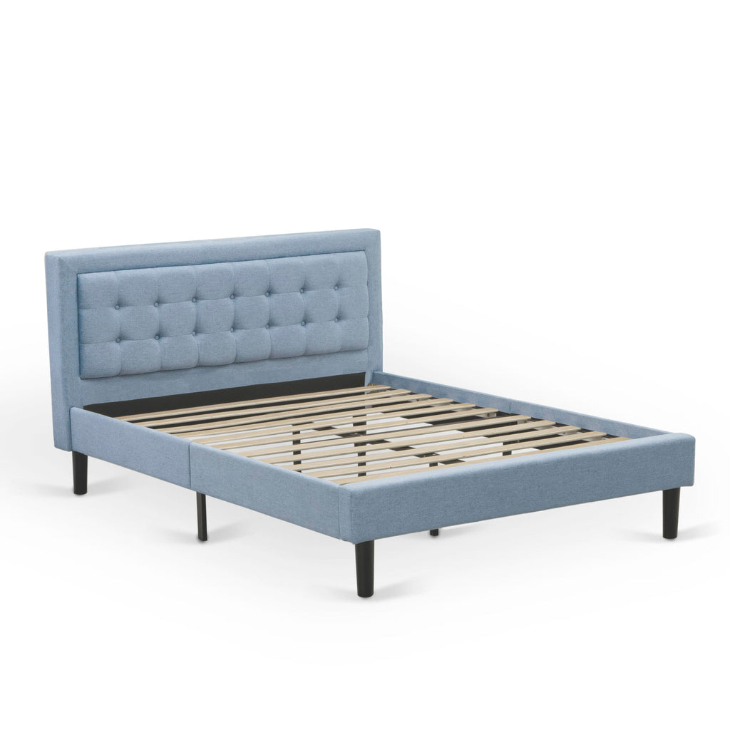 FN11Q-81WMP 2-Piece Queen Bed Set with Sturdy Platform and Compact End Table in Denim Blue Upholstery for Bedroom Decor