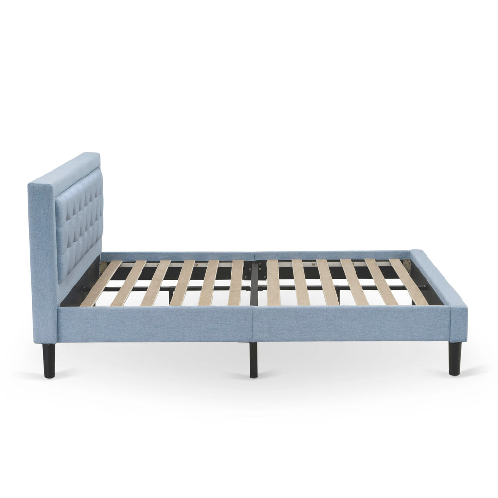 FN11Q-VI639 Elegant 2-Piece Queen Fannin Set Wood Frame Bed & Side Table - Denim Blue