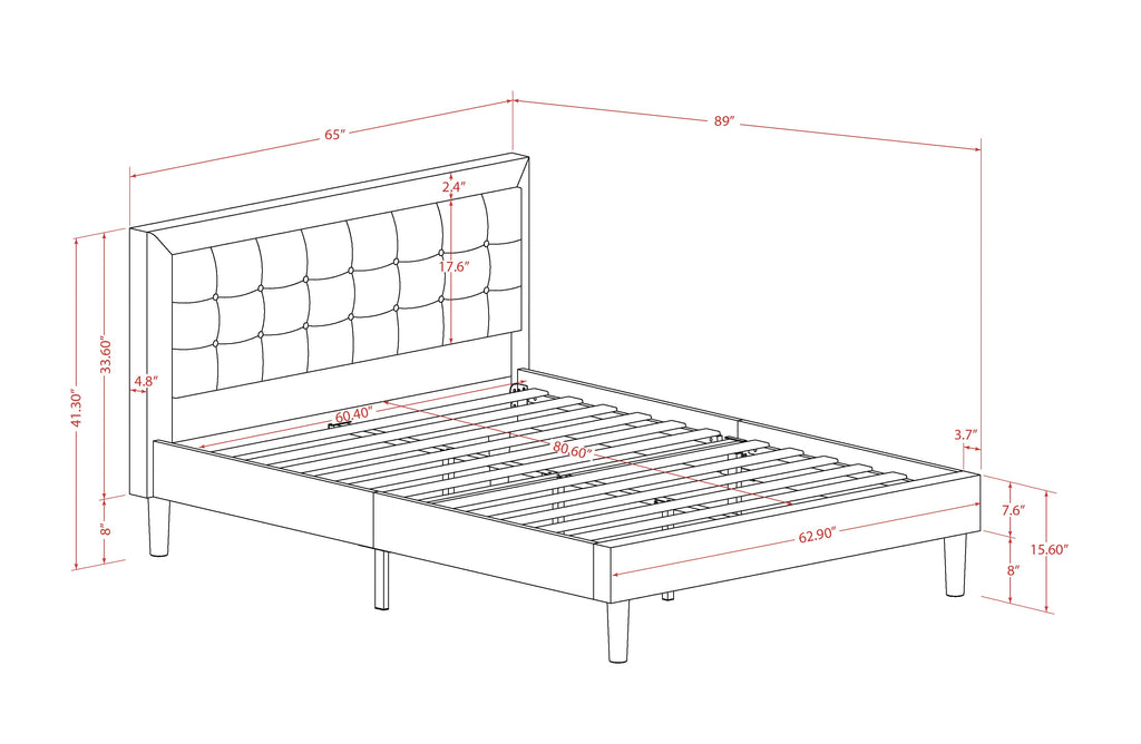 FN11Q-CASTF 2-Piece Platform Queen Sleep Set with Wood Frame & Night Stand in Denim Blue Fabric