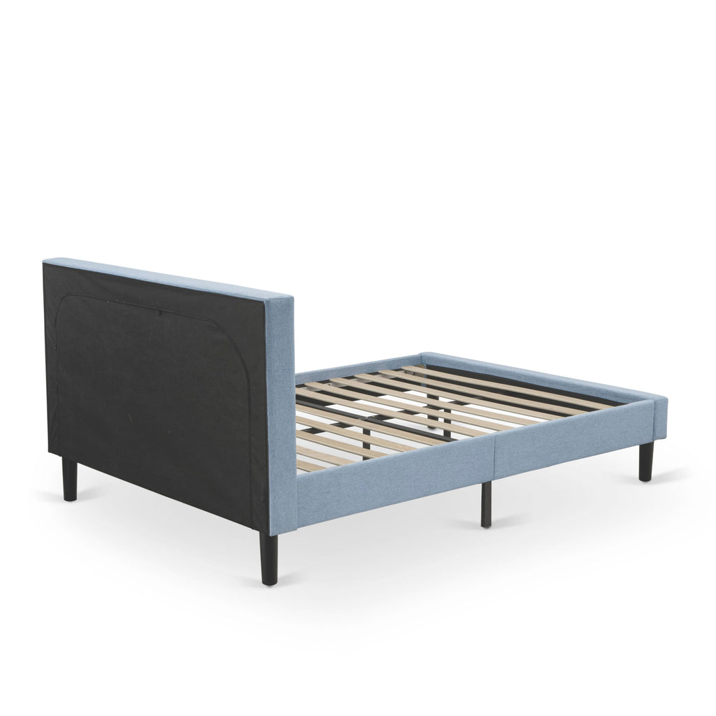 FN11Q-TQPN1 2-Piece Bedroom Ensemble Queen Frame & Nightstand, Sturdy Build - Denim Blue Linen
