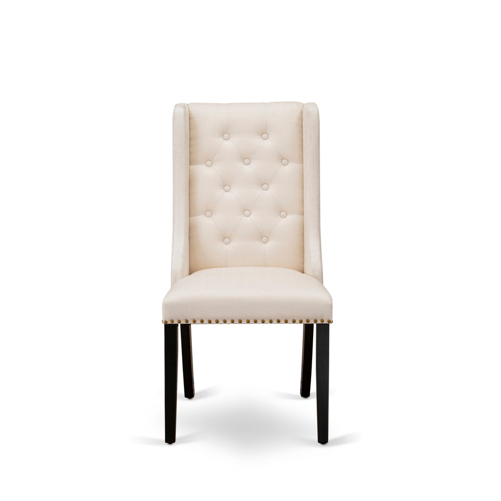 FOP1T58 Forney Parson Cream Padded Dining Chairs, Button-Tufted and Nailhead Trim in Linen Fabric, Set of Two, Black Legs