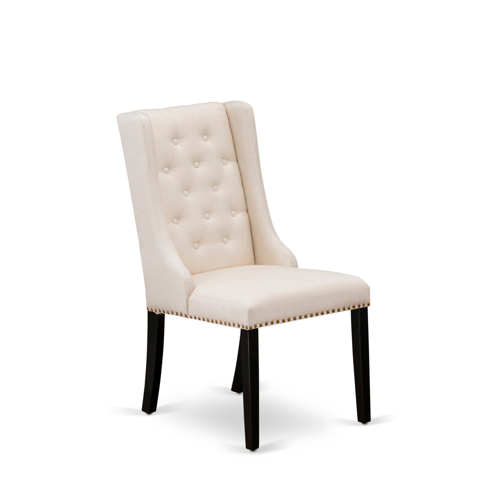 NFFO3-MV4-MQ 3-Piece Dining Set with Table, Butterfly Leaf, and Cream Linen Chairs, Black Finish