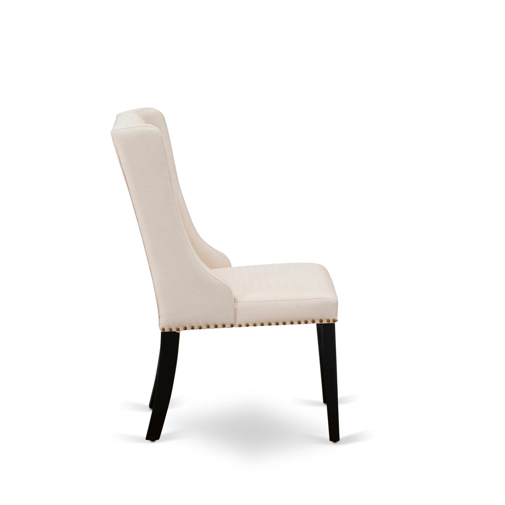 NFFO3-MV4-MQ 3-Piece Dining Set with Table, Butterfly Leaf, and Cream Linen Chairs, Black Finish