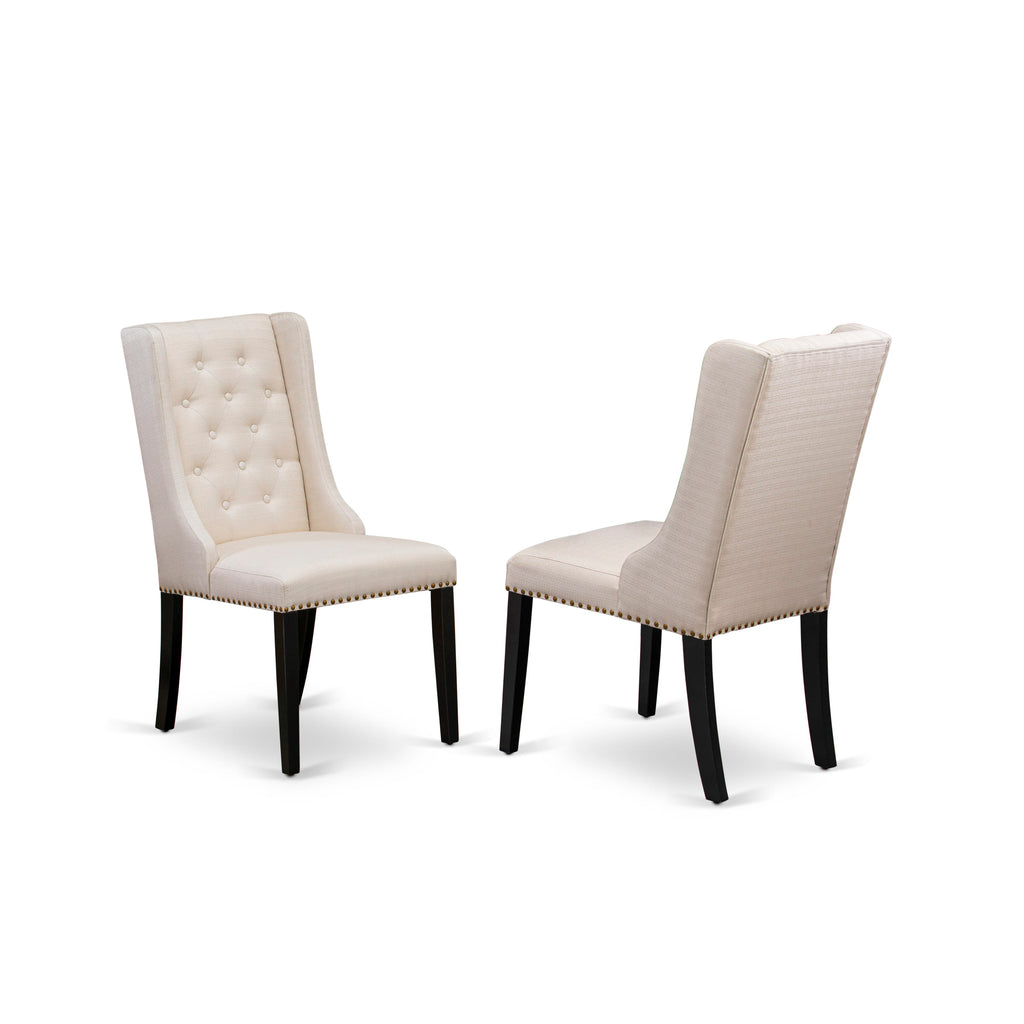 NFFO3-MV4-MQ 3-Piece Dining Set with Table, Butterfly Leaf, and Cream Linen Chairs, Black Finish