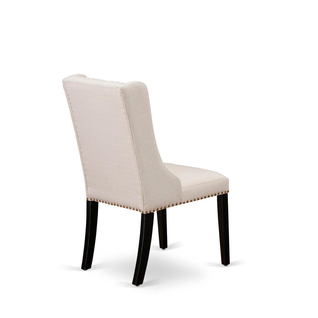 SHFO3-3CW-1A Compact 3-Piece Dining Set with Black Pedestal Table and Cream Linen Parsons Chairs - 42 Table