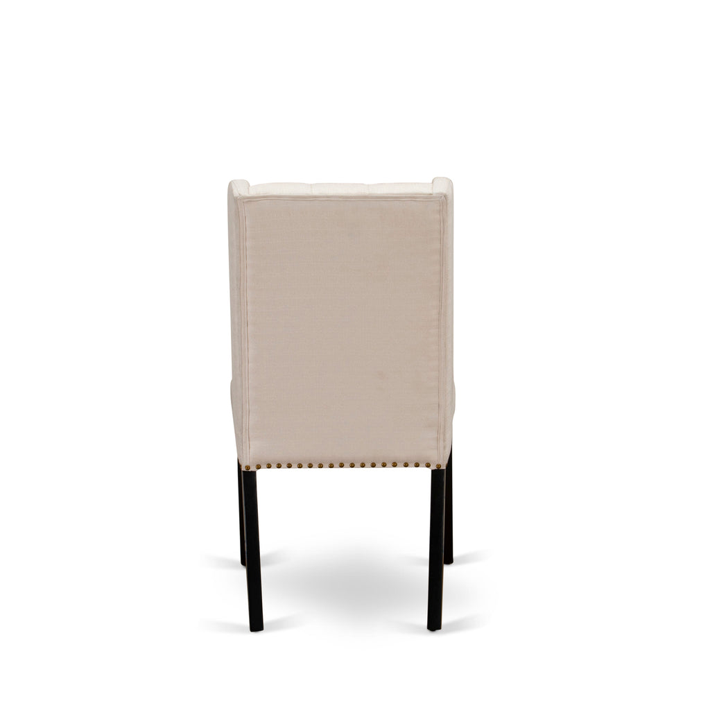 FOP1T58 Forney Parson Cream Padded Dining Chairs, Button-Tufted and Nailhead Trim in Linen Fabric, Set of Two, Black Legs