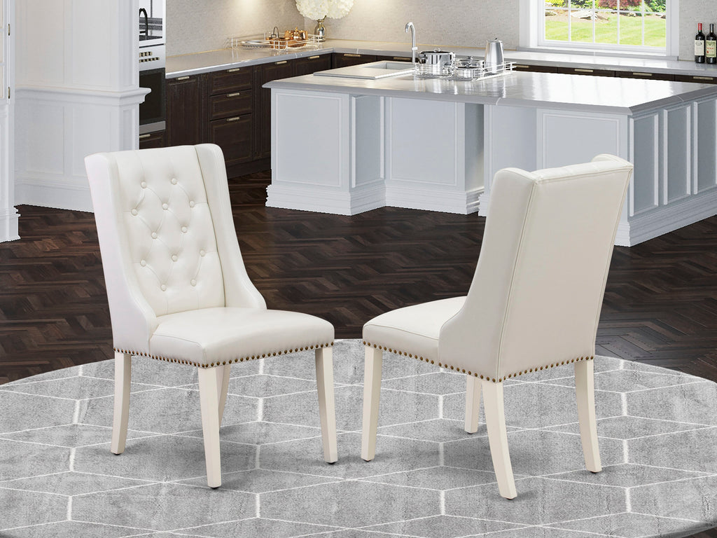 FOP2TG9 Forney Nailhead Trim Light Grey Tufted Chair Set - White Linen Faux Leather Upholstery