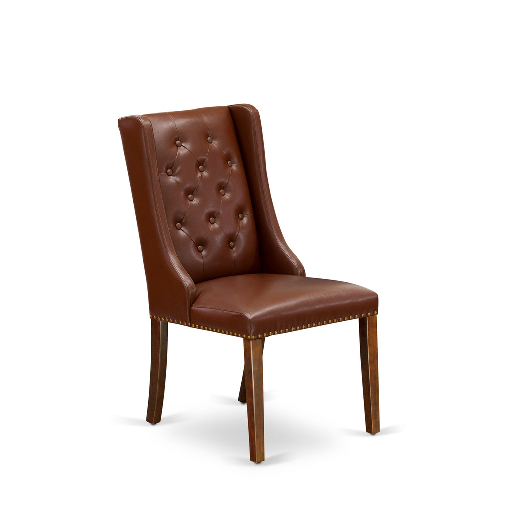 CAFO7-R2L-F2 7-Piece Dining Suite Featuring Rectangular Wood Table & 6 Brown Leather-like Chairs, 36x60, Mahogany Finish