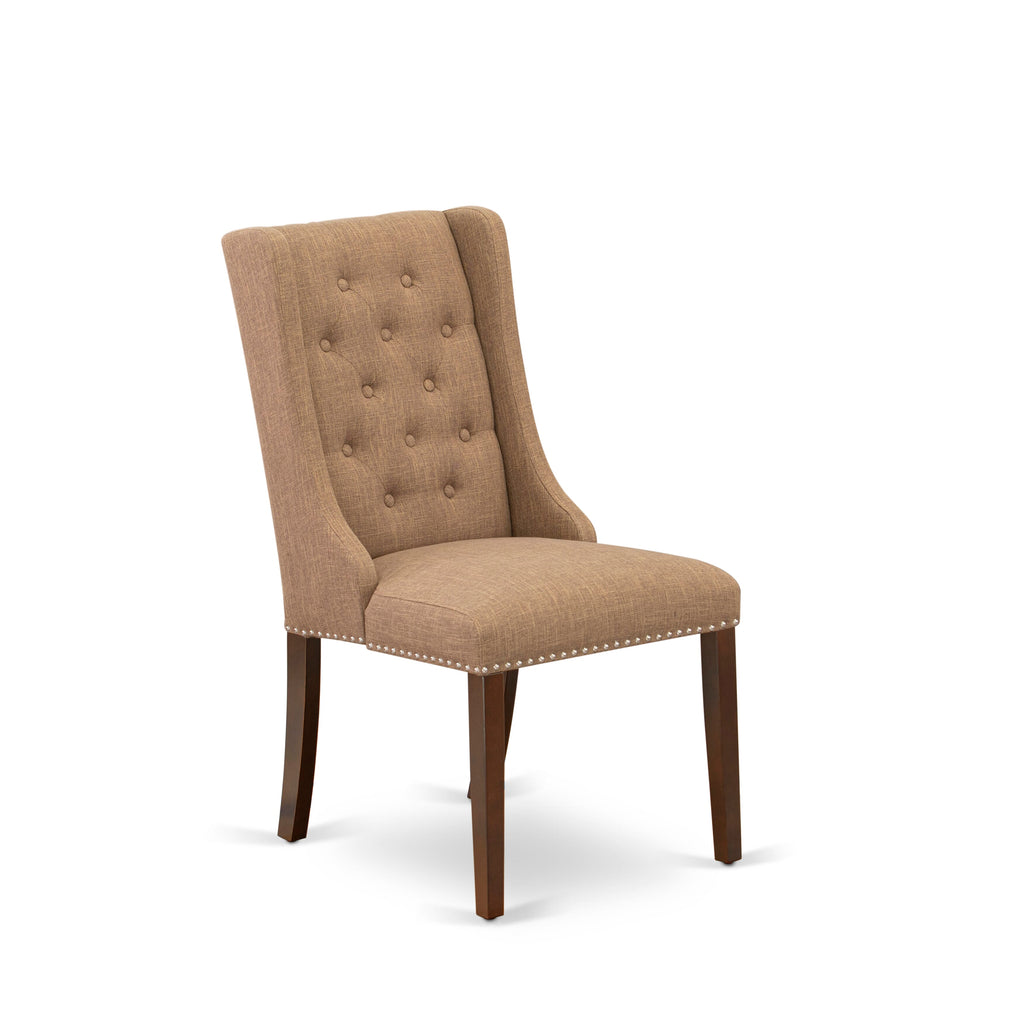 3 Pc Set ESFO3-39B-68 Round Dining Table & 2 Linen Upholstered Chairs, Mahogany Pedestal, 30