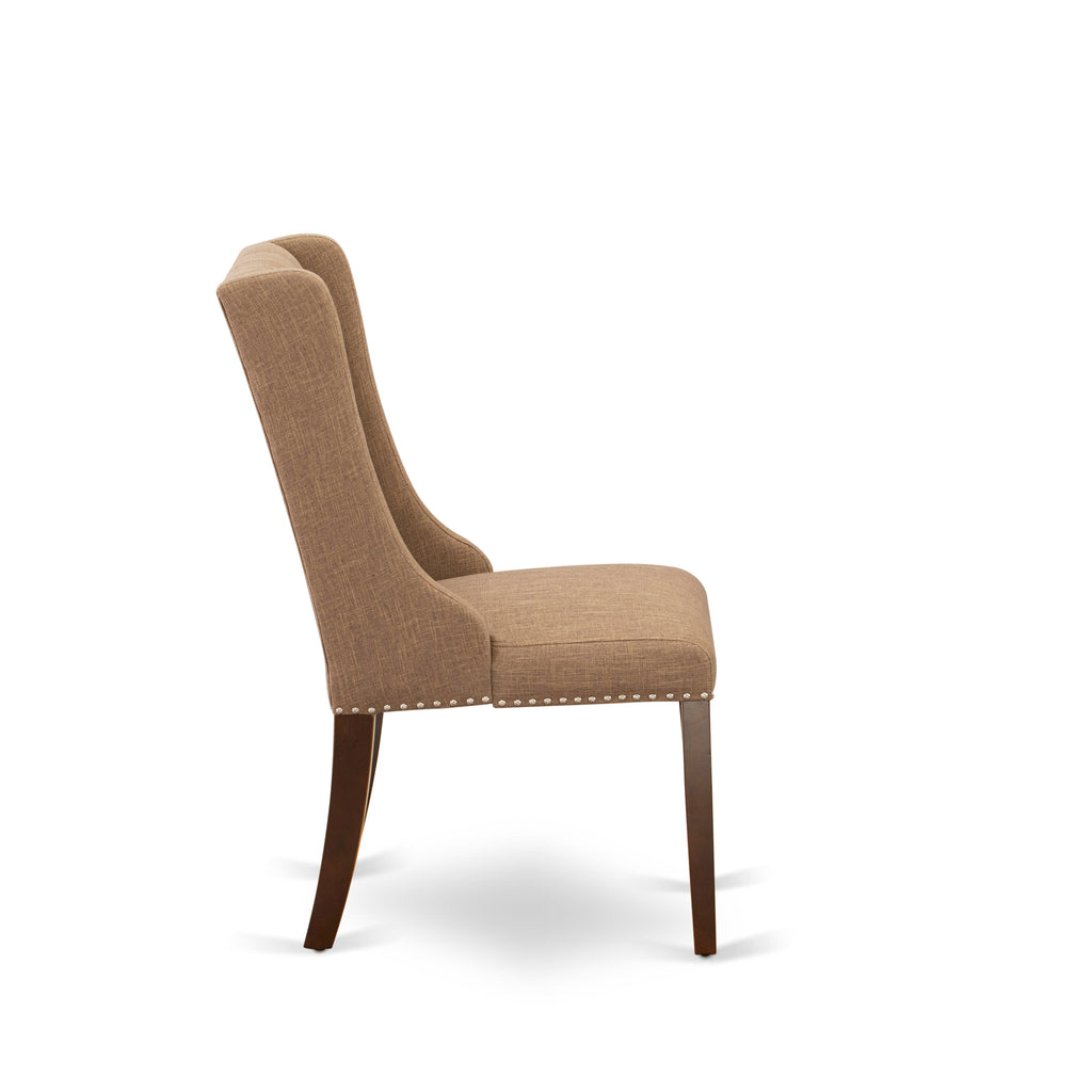 3 Pc Set ESFO3-39B-68 Round Dining Table & 2 Linen Upholstered Chairs, Mahogany Pedestal, 30