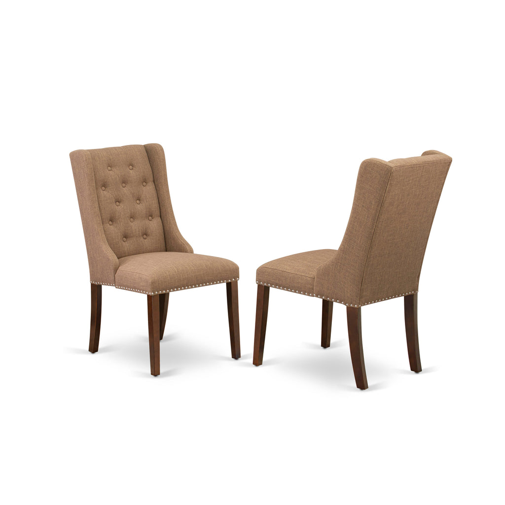 HLFO5-CMZ-WX Elegant Round Dining Table Set with Pedestal and 4 Parsons Chairs in Gentle Mahogany Shade
