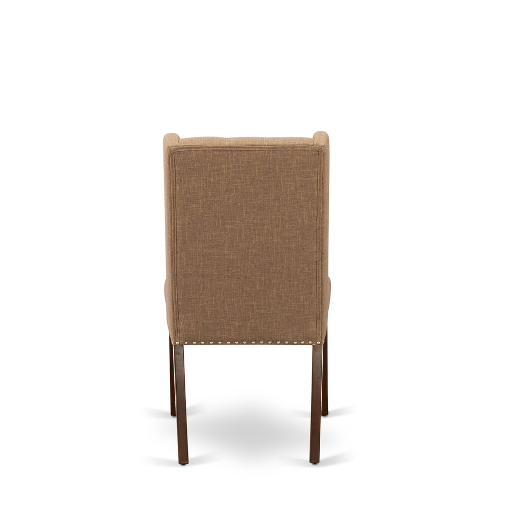 3 Pc Set ESFO3-39B-68 Round Dining Table & 2 Linen Upholstered Chairs, Mahogany Pedestal, 30
