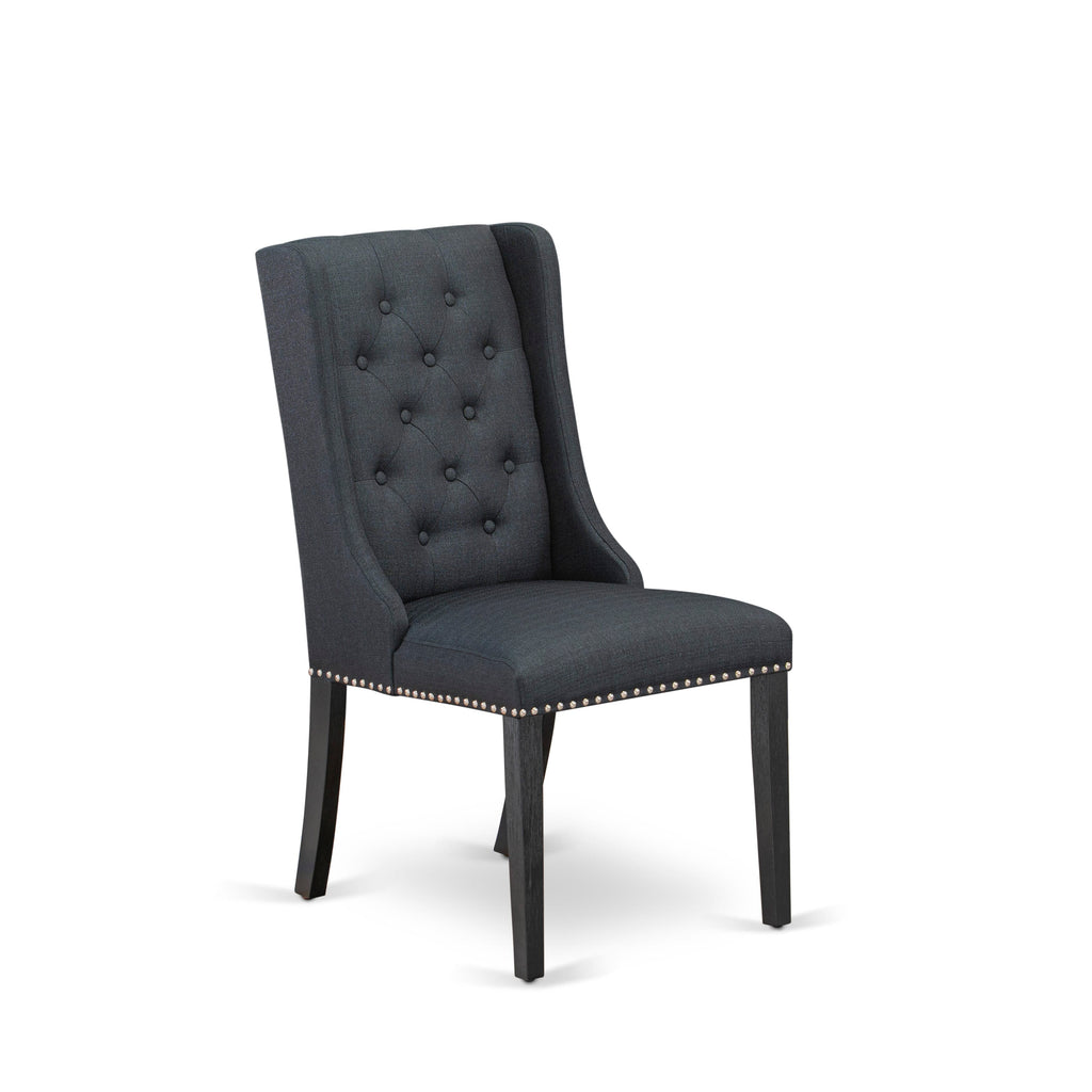 FOP6T8C Elegant Black Linen Tufted Dining Chairs with Nailhead Accents, Set of 2, Stylish Forney Design in Wirebrushed Finish
