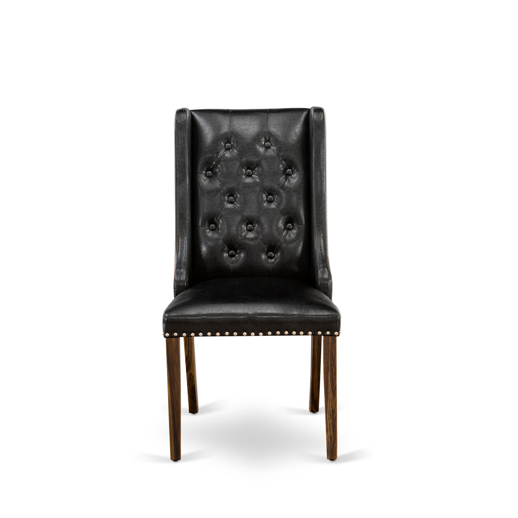 LAFO7-WN-FN Set 7-Piece Dining Ensemble with Table & Black Leather Inspired Chairs, Jacobean Finish
