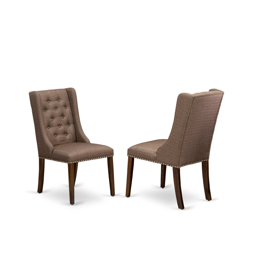 Modern CNFO7-WQ-QS 7 Piece Dining Set with Wood Table and Brown Linen Chairs, 36x60 Inch
