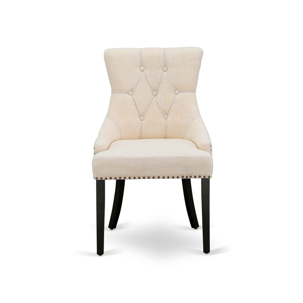 FRP1T40 Elegant Parson Dining Room Chairs Featuring Button Tuft and Nailhead Trim in Light Beige, Set of 2, Black Finish