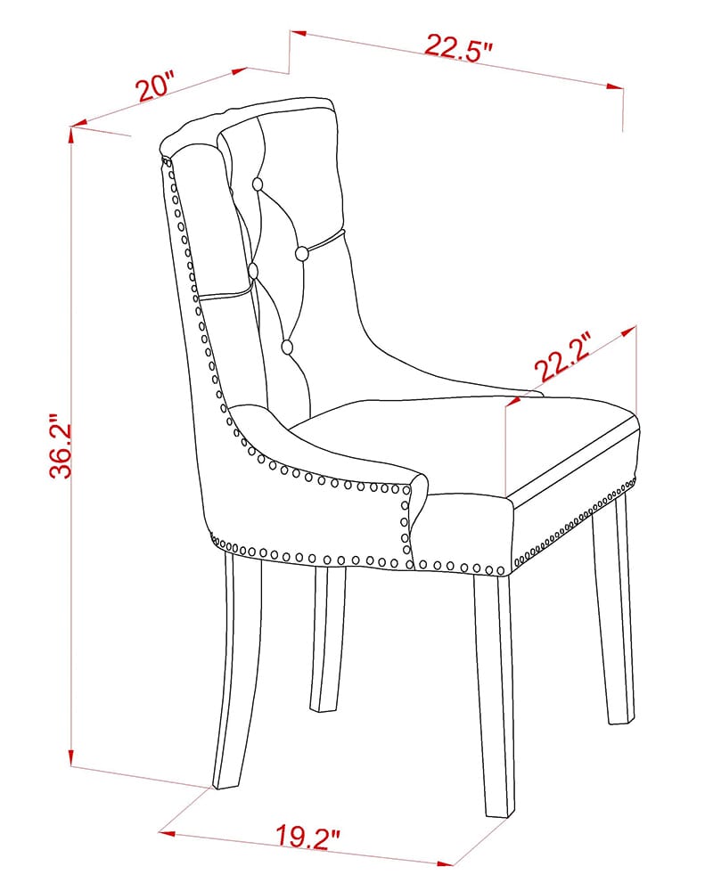 FRP1T40 Elegant Parson Dining Room Chairs Featuring Button Tuft and Nailhead Trim in Light Beige, Set of 2, Black Finish