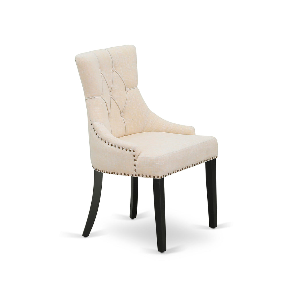 V697F6KUT-7 Dining Set V-Leg Table & 6 Light Beige Linen Upholstered Chairs, 40x72 in, Multi-Color