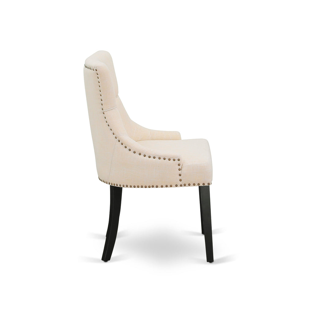FRP1T40 Elegant Parson Dining Room Chairs Featuring Button Tuft and Nailhead Trim in Light Beige, Set of 2, Black Finish