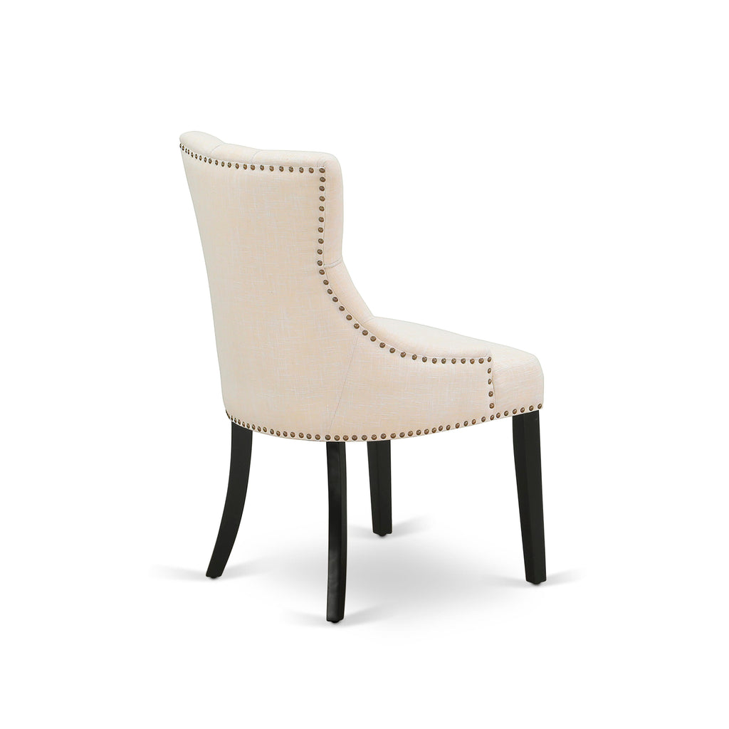 FRP1T40 Elegant Parson Dining Room Chairs Featuring Button Tuft and Nailhead Trim in Light Beige, Set of 2, Black Finish