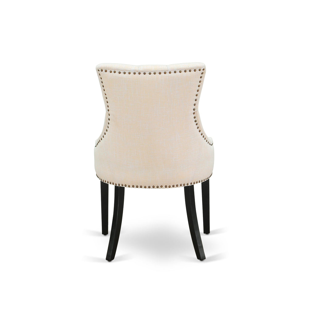 FRP1T40 Elegant Parson Dining Room Chairs Featuring Button Tuft and Nailhead Trim in Light Beige, Set of 2, Black Finish