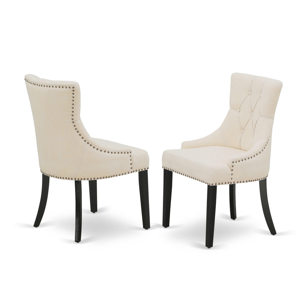 AMFR3-EMM-KX 3-Piece Dining Set featuring Round Pedestal Table with Black and Cherry Finish and Two Linen Chairs, 36