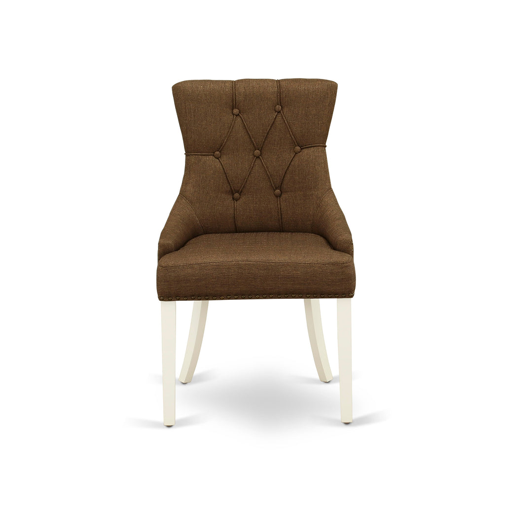 FRP2TBY Stylish Button Tufted Nailhead Trim Upholstered Dining Chairs Set of 2, Brown & White