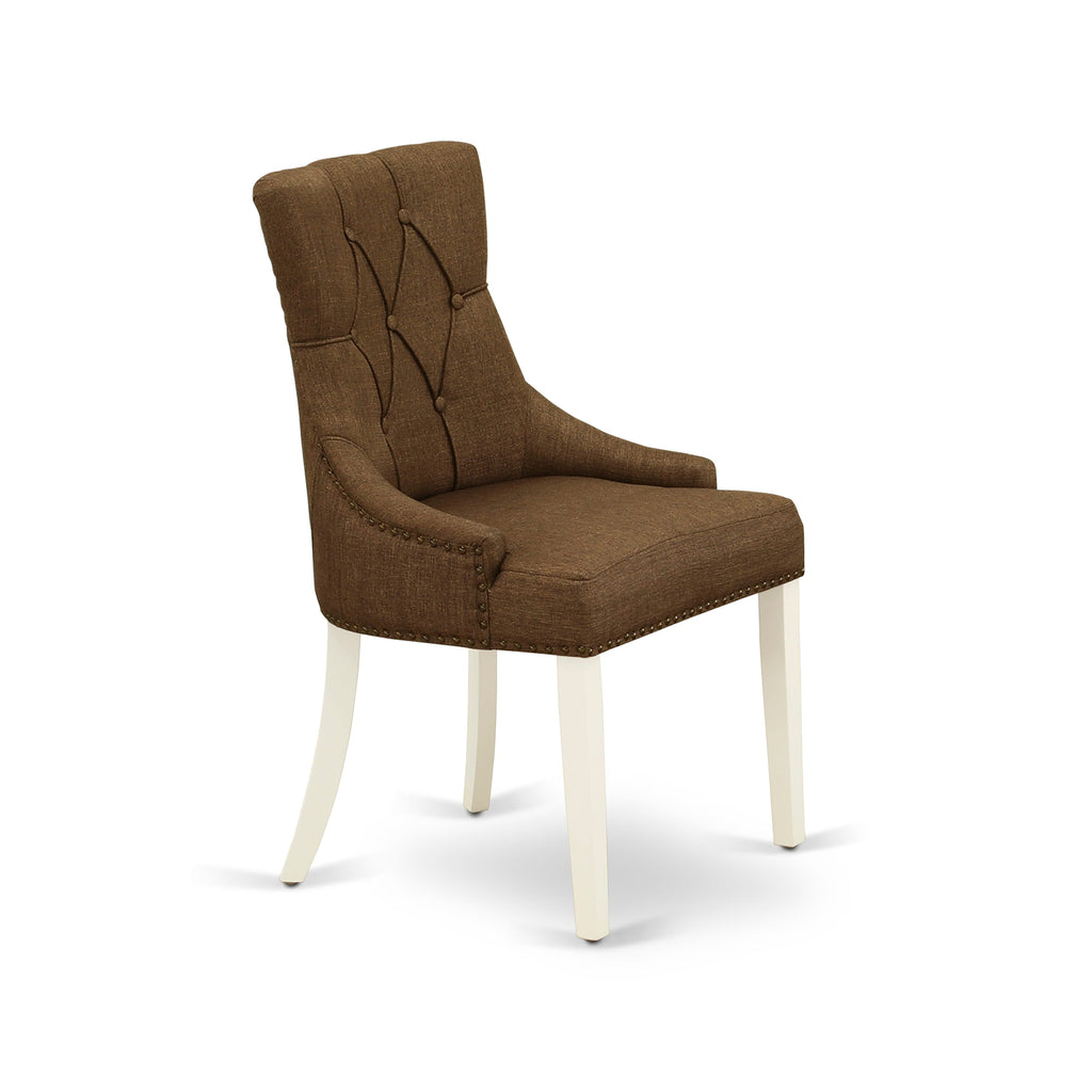 SHFR5-OGW-UT Dining Set - Round Table with 4 Brown Linen Parsons Chairs, 42x42, White Finish