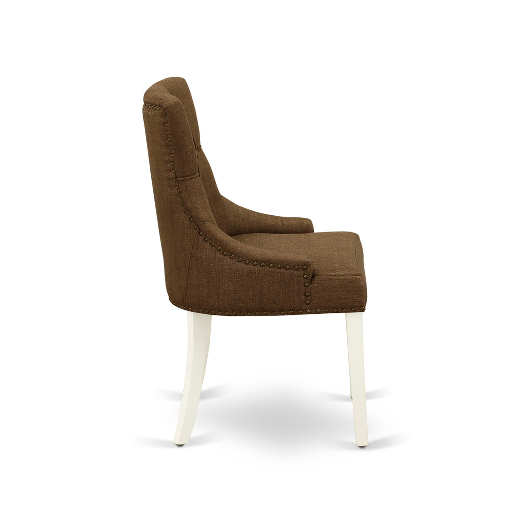 FRP2TBY Stylish Button Tufted Nailhead Trim Upholstered Dining Chairs Set of 2, Brown & White
