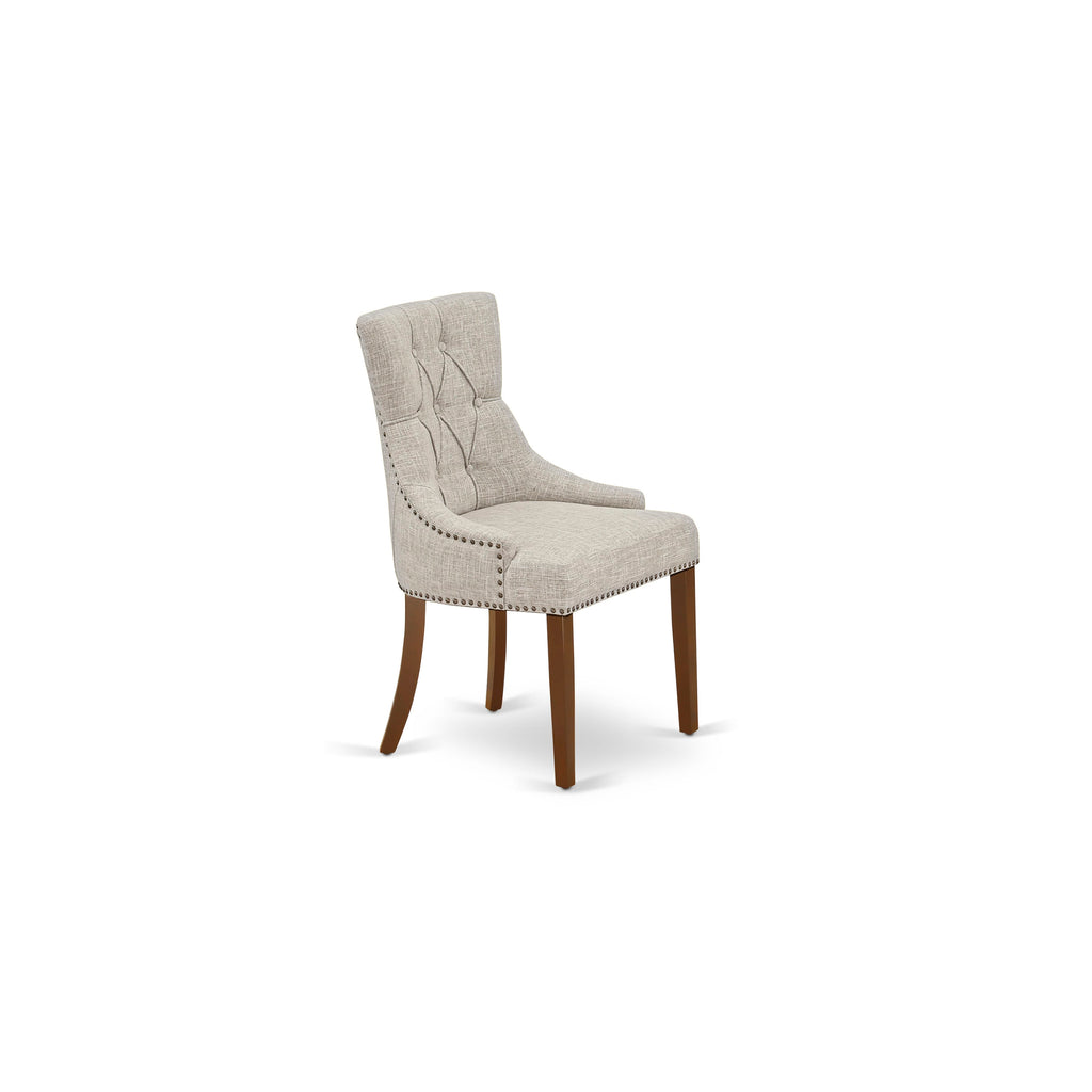 DLFR5-9CS-EC Elegant 5-Piece Dining Set with Round Table and Four Doeskin Linen Chairs, 42x42, Mahogany Finish