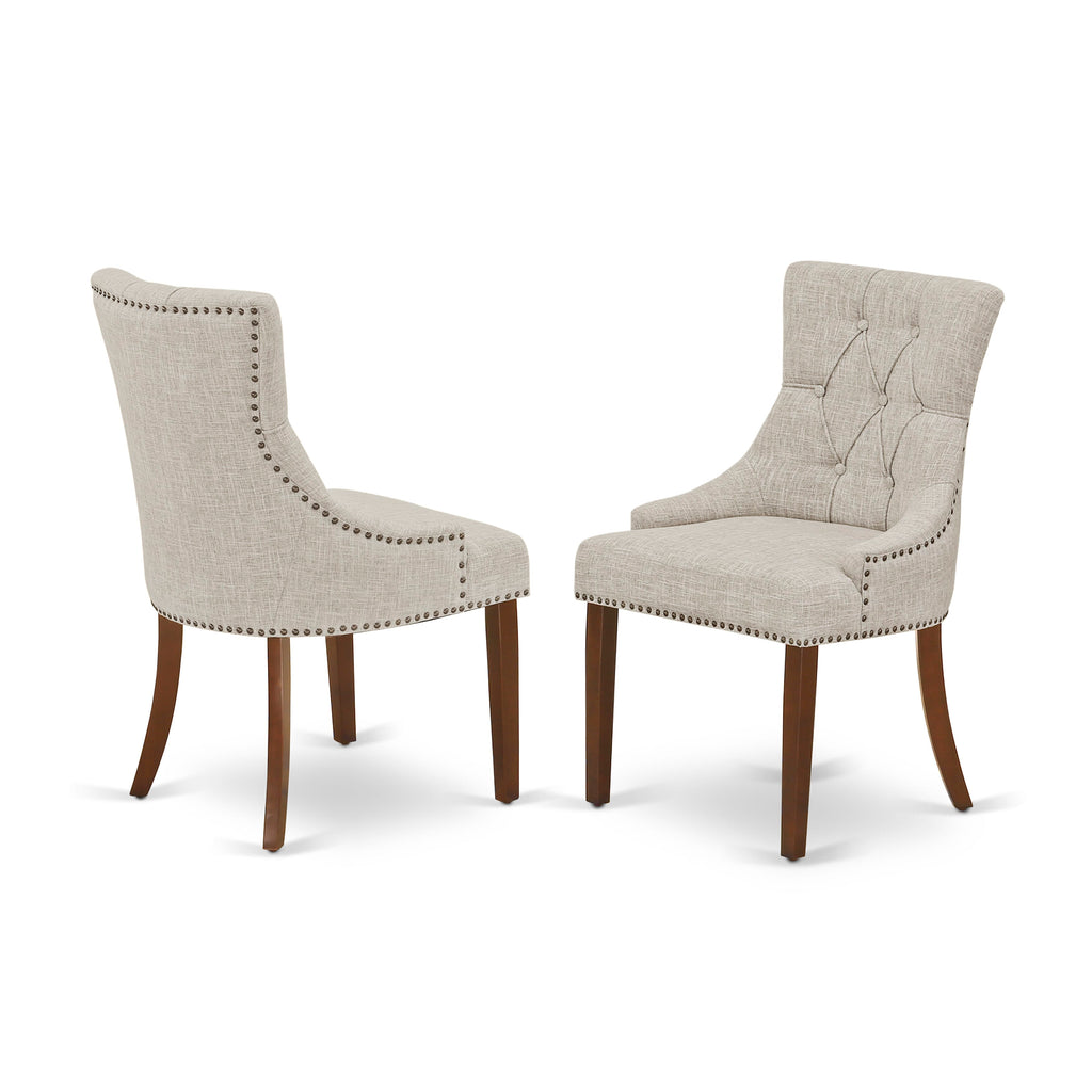FRP3T2X Elegant Mahogany Dining Chairs Set Button Tufted Nailhead Trim Upholstered in Doeskin Linen, Pair