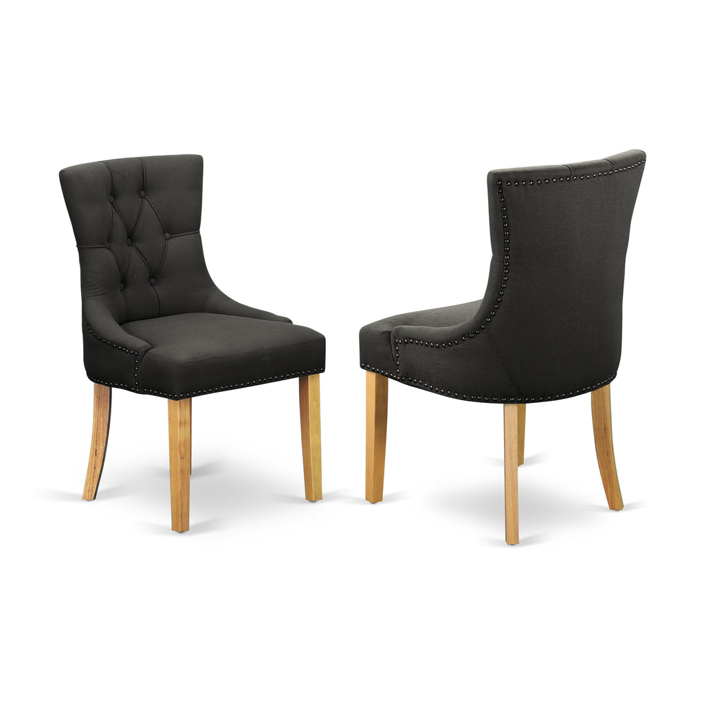 FRP4B61 Dark Gotham Dining Chairs - Elegantly Trimmed Button-Tufted Linen Pair in Oak Finish